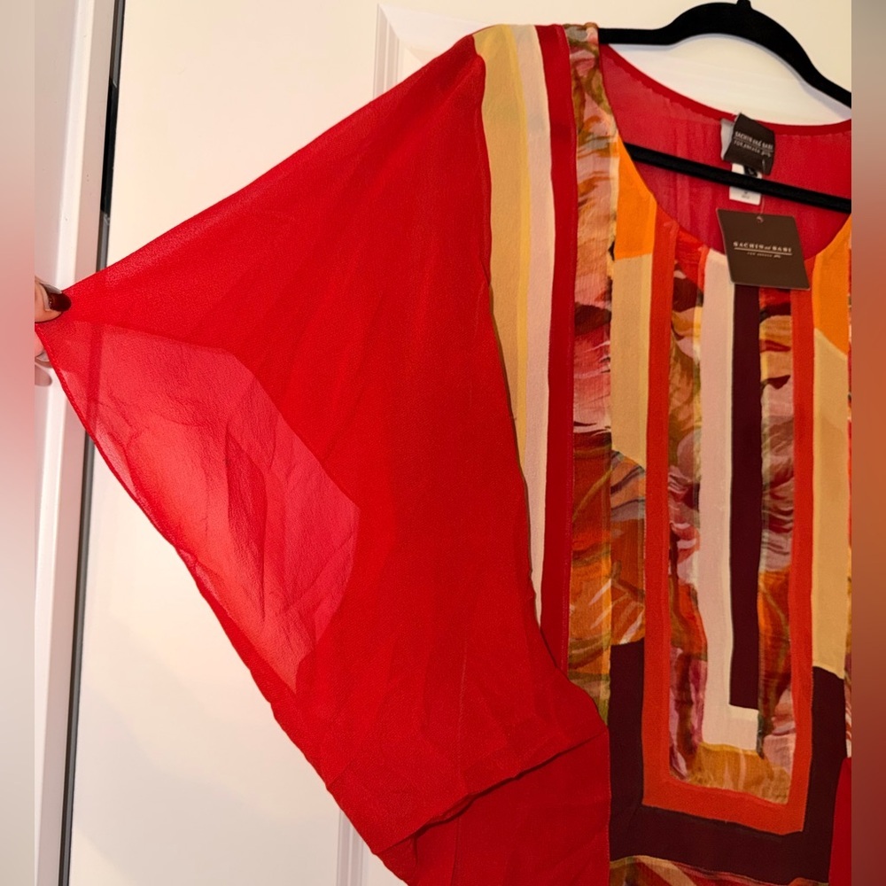Sachin + Babi Red and Orange Chiffon Blouse - Picture 3 of 7